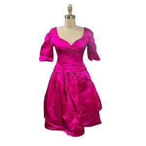 Vintage Designer 80s Prom Dress SZ XS Tafeta Magenta Poufy Crinoline Party